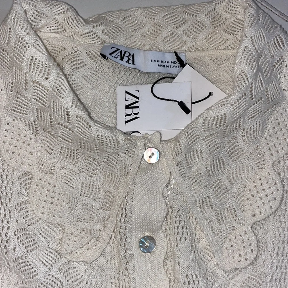NWT ZARA CREAM CROCHET KNIT POINTELLE JACKET BLOUSE TOP Medium